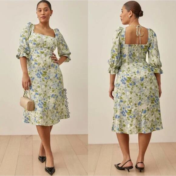Reformation Dresses & Skirts - REFORMATION Enid Dress Green Blue Floral Midi Dress